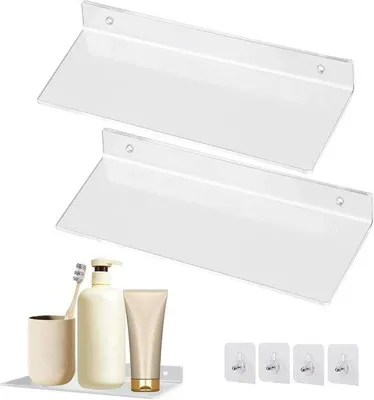 Produktbild von Schwebende Acrylplatten 20x10cm, 2er Set, bohrfrei, für Bad, Wohnen