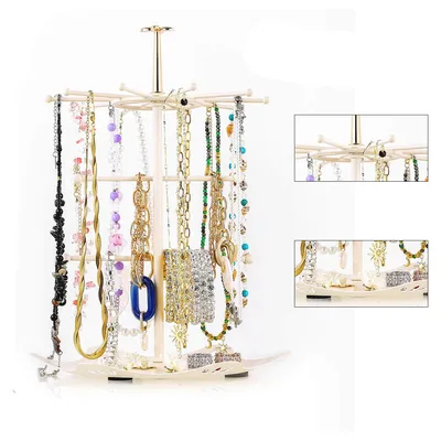 Produktbild von Schmuckständer für Halsketten, schwarzer Metallorganizer für Schmuck, für Halsketten, Armbänder und Ringe - dekorativ und praktisch - weiß.