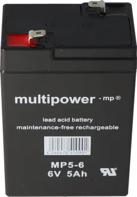 Produktbild von Multipower MP5-6 Blei-Akku mit Faston 4,8mm Steckkontakt, auch passend für den Vision CP650 5Ah Akku SW650