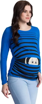 Produktbild von Umstandsshirt Langarm Guck Guck – Umstandsmode Damen Schwangerschaft, 95 % Baumwolle, Dunkelblau, Gr. S
