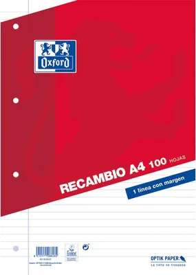 Produktbild von Oxford 121050994, 210 x 297 mm (A4), Liniertes Papier, 90 g/m², Weiß, 100 Blätter