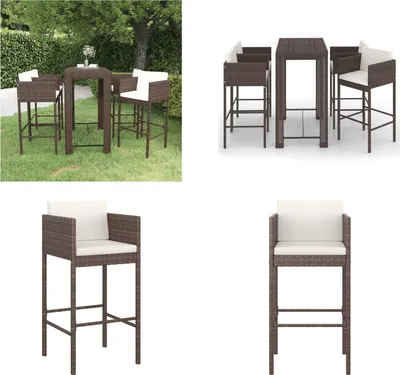 Image de vidaXL Ensemble de bar de jardin 5 pièces avec coussins Poly rotin brun - Ensemble de bar de jardin - Ensemble de bar de jardin - Meubles de jardin