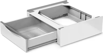 A white and gray drawer unit, partially extended, shown against a white background.