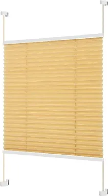 A beige pleated blind with white mounting hardware, shown against a white background.