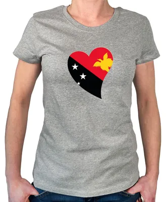 Produktbild von Huuraa Damen T-Shirt Papua-Neuguinea Flagge Herz M Sport Grey Bio Baumwolle Fairtrade Damenshirt Geschenkidee