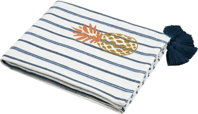Image de STOF | Couverture avec broderie ananas - 125 x 150 cm - Blanc Bleu