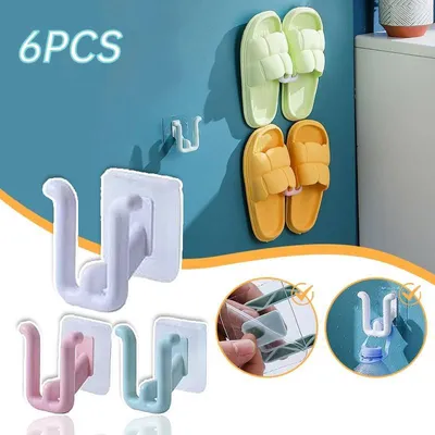 Produktbild von 6 Stücke Slipper Rack Selbstklebendes Badezimmer Einfacher Slipper Haken WC Drainage Rack Wand Schlafzimmer Aufbewahrung Shaken Schuh Wäsche Ständer, weiß, rosa, cyan