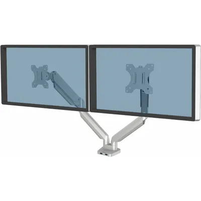 Obrázok produktu pre Fellowes Platinum Series - montážna súprava - nastaviteľné dvojité rameno - pre 2 monitory - hliník - strieborná - veľkosť obrazovky: do 68,6 cm (do 27 palcov)
