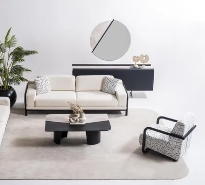 Produktbild von Beige Wohnzimmer Set aus Textil modern, 3-Sitzer Sofa und Sessel