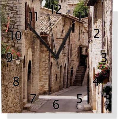 Produktbild von Wallario Design Wanduhr Italienische Gasse aus Aluverbund, Größe 30 x 30 cm