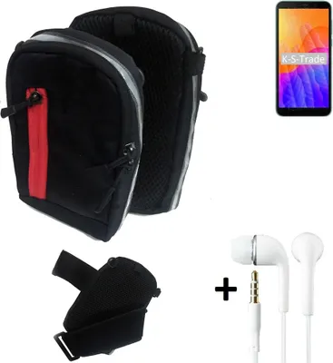 Produktbild von K-S-Trade Outdoor Gürteltasche Holster Umhängetasche + Kopfhörer kompatibel mit Huawei Y5p schwarz Handy Tasche Case travelbag Schutzhülle