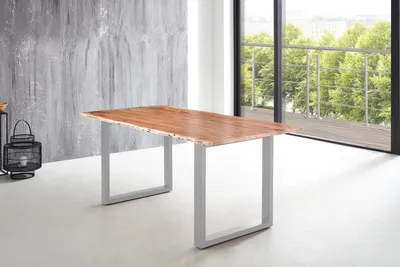 Produktbild von Esstisch Baumkante massiv Akazie natur 200 x 100 U-Gestell silber LUBIN