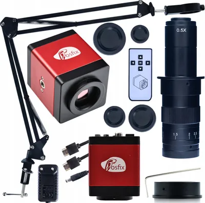 Produktbild von Draco RED PRO Mikroskopkamera Set 2MP HDMI/VGA | 180x Objektiv + Aluminium Flexarm 50mm | Planets PRO Serie