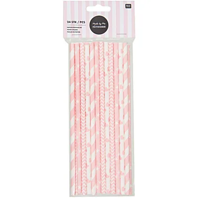 Produktbild von Papierstrohhalme, Rosa/Weiß Mix, 24 Stück
