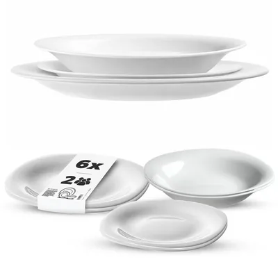 Produktbild von KADAX Geschirrset für 2 Personen, 6-tlg, Tafelservice mit Suppenteller, Dessertteller und Speiseteller, Essgeschirr, Geschirr Set, Tellerset (Weiß XL)