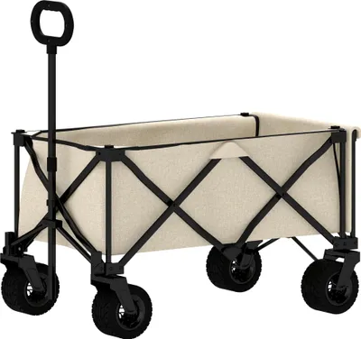 Produktbild von Klappbarer Gartenwagen 100kg belastbar, 90x48x92cm mit abnehmbarer Plane - Transportwagen faltbar Beige