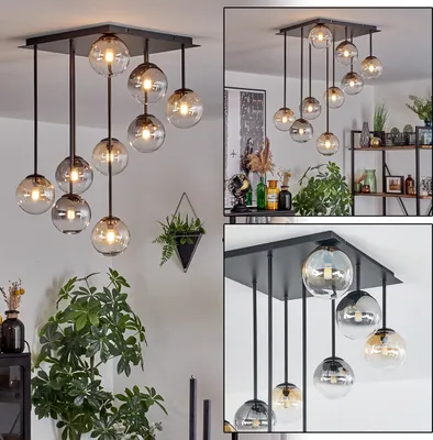 Produktbild von Isorella Deckenlampe aus Metall/Glas, Schwarz/Bernsteinfarben/Klar/Rauchfarben