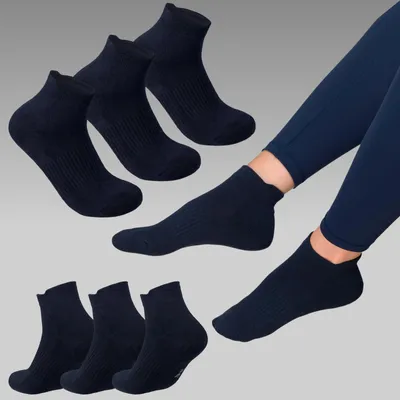 Produktbild von Sneakersocken Uni mit Fersenlasche – Nahtlose Kurzsocken aus Baumwolle Thermosohle atmungsaktiv Knöchelsocken Damen Herren Navy 24 Paar 43 - 46