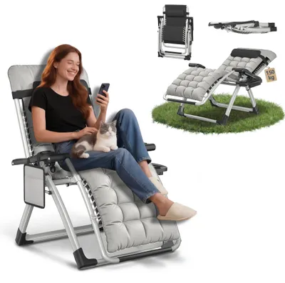 Produktbild von TRMLBE Klappbare Sonnenliege Gartenliege mit Verstellbarer Rückenlehne, Getränkehalter, Ergonomische Relaxliege für Garten, Balkon & Terrasse Hellgrau