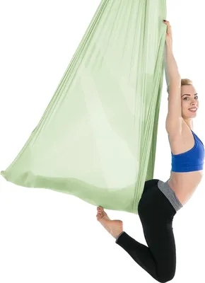 Immagine prodotto di Set di amache per yoga aereo, 100% poliestere, 5,5 metri x 3 metri, capacità di carico 300 kg, verde