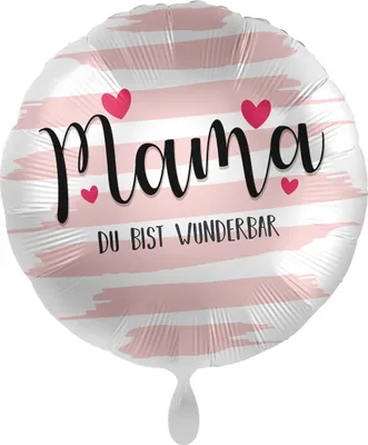 Produktbild von Folienballon Mama du bist wunderbar in Silber und Rosa mit roten Herzen Muttertag Ø 43 cm