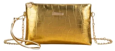 Immagine prodotto di Borse a tracolla e borse a mano da donna, pochette dorate con motivo a coccodrillo