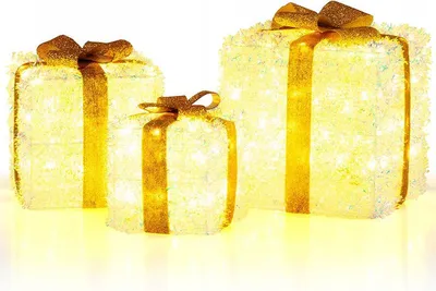 Image de Lot de 3 boîtes cadeaux décoratives CM25181DE avec lumières LED blanc chaud