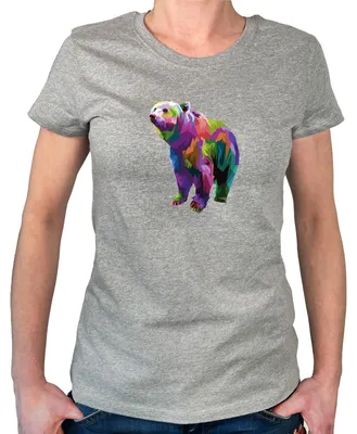 Produktbild von Huuraa Damen T-Shirt Bär Colorful XL Sport Grey Bio Baumwolle Fairtrade Damenshirt Geschenkidee