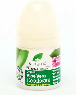 Produktbild von Dr Organic Aloe Vera, Frauen, Deodorant, Roll-on Deodorant, 50 ml, Aloe Vera, Aloe barbadensis leaf juice, Aqua, Zinc ricinoleate, Triethyl citrate, Lauryl glucoside,...