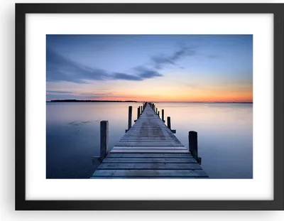 Produktbild von Gerahmtes Poster - Schwarzer Rahmen - Sonnenuntergang See Wasser Brücke - 40x30 cm - Wand Bild - Wanddeko - Wandbilder - Wandposter - Bilderrahmen - Bilder - Kunstdruck - Wandbild - P2BAA40x30-2508
