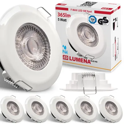 Produktbild von 6x LED Bad Einbaustrahler Ultraflach 5 Watt Weiß 230V Rund warmweiß IP44 Deckenstrahler Spot Deckenspot Lumena SL82-NS
