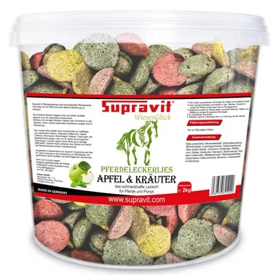 Produktbild von Supravit Pferde Leckerlies Apfel und Kräuter 2kg | Schmackhafte Pferdeleckerlis ohne Zucker | Stärkt die Abwehrkräfte für Pferd und Pony