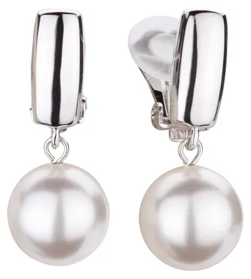 Productafbeelding van Reisclip oorbellen - dames - witte parel van 12 mm - gepolijst - 30x12 mm - 1 paar