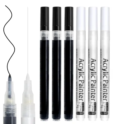 Produktbild von Acrylstifte - 0,7 mm feine Spitze - Permanentmarker für verschiedene Oberflächen - 6 Stück in Schwarz und Weiß