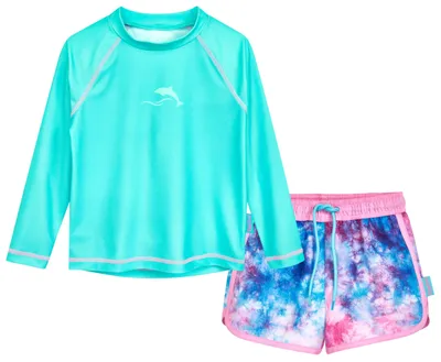 Zdjęcie produktu dla Zestaw Playshoes dla dziewczynek, dwuczęściowy, długi strój kąpielowy z ochroną przed promieniowaniem UV, turkusowy, wzór batik, rozmiar 146-152
