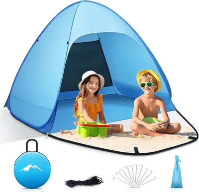Produktbild von Welikera Strandmuschel Pop Up Strandzelt für 1-3 Personen, mit Doppelte Reißverschlusstüren, UV-Schutz, Tragbar Extra Light Strandzelt, für Garten, Grillparty, Wanderausflug