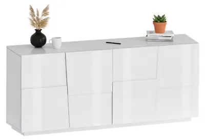 Produktbild von Kommode Ddambrosi, Wohnzimmer-Buffet, modernes Wohnzimmer-Kommode mit 4 Türen, 200x44x86 cm, glänzendes Weiß