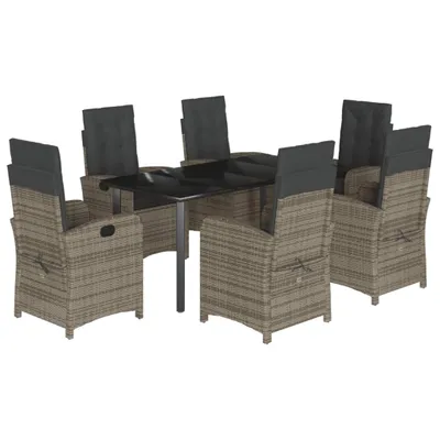 Produktbild von 7-tlg. Garten-Essgruppe mit Kissen Grau Poly Rattan