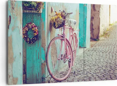 Produktbild von Bild auf Leinwand - Leinwandbild - 3 Teile - Rosa Fahrrad Vintage - 165x110cm - Wand Bild - Wanddeko - Wandbilder - Leinwanddruck - Bilder - Wanddekoration - Leinwand bilder - CE165x110-4471