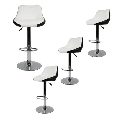 Image de Tabouret de bar, lot de 4 Chaise de bar pivotante Tabouret de cuisine en similicuir Réglable en hauteur Blanc et noir