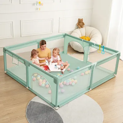 Produktbild von Baby Laufgitter Laufstall Absperrgitter 160x160cm mit Aufbewahrungstasche , grün