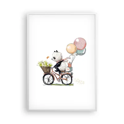 Produktbild von Gerahmtes Poster - Weißer Rahmen - Panda Fahrrad Kinder - 70x100 cm - Wand Bild - Wanddeko - Wandbilder - Kunstposter - Wandposter - Bilderrahmen - Bilder - Kunstdruck - P2WPA70x100-4707
