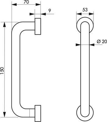 Image de Barre droite de maintien, inox 304, longueur 150mm, Ø19mm, finition inox brossé - THIRARD