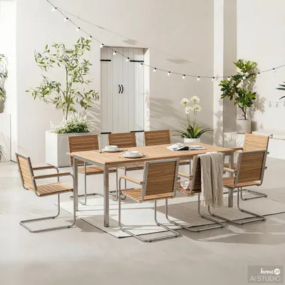 Produktbild von home24 Essgruppe - 9-teilig - Teak Massiv / Edelstahl
