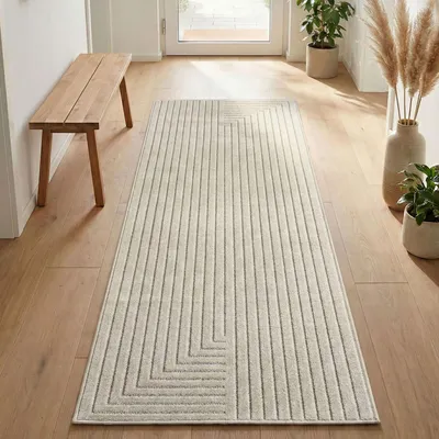 Produktbild von Carpetsale24 Outdoor Teppich, Modern Boho Design, 3D Effekt, Robust und UV-Beständig, ideal für Terrasse Wohnzimmer & Küche, Grösse: 80x250 cm