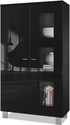 Produktbild von Vladon Vitrine Denjo,  Germany, Standvitrine mit 2 Türen und 3 Glaseinsätzen, Schwarz matt/Schwarz Hochglanz (71 x 129 x 35 cm)