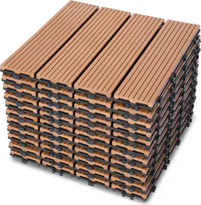 Immagine prodotto di Piastrelle per terrazza Eikuavon marroni, 33 pezzi (3 m²), piastrelle a incastro effetto legno, piastrelle in WPC, 30 x 30 cm