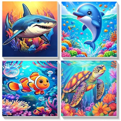 Immagine prodotto di Set da 4 quadri da colorare per bambini, con cornice, a tema animali, kit creativo fai-da-te, tela 20x20 cm