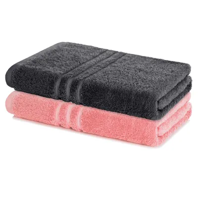 Zdjęcie produktu dla Lavea® zestaw 2 ręczników kąpielowych 100 x 150 cm bawełna, chłonny ręcznik kąpielowy duży, frotte Elena, ręcznik kąpielowy, miękki, można prać w temperaturze 60 °C, można suszyć w suszarce, antracytowy i pastelowy różowy
