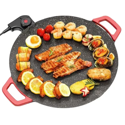 Produktbild von Tischgrill Elektrogrill 16 Zoll, rauchfreier Indoor Grill mit Antihaftbeschichtung, 800W Korean BBQ Grill für Steak, Gemüse & Pfannkuchen